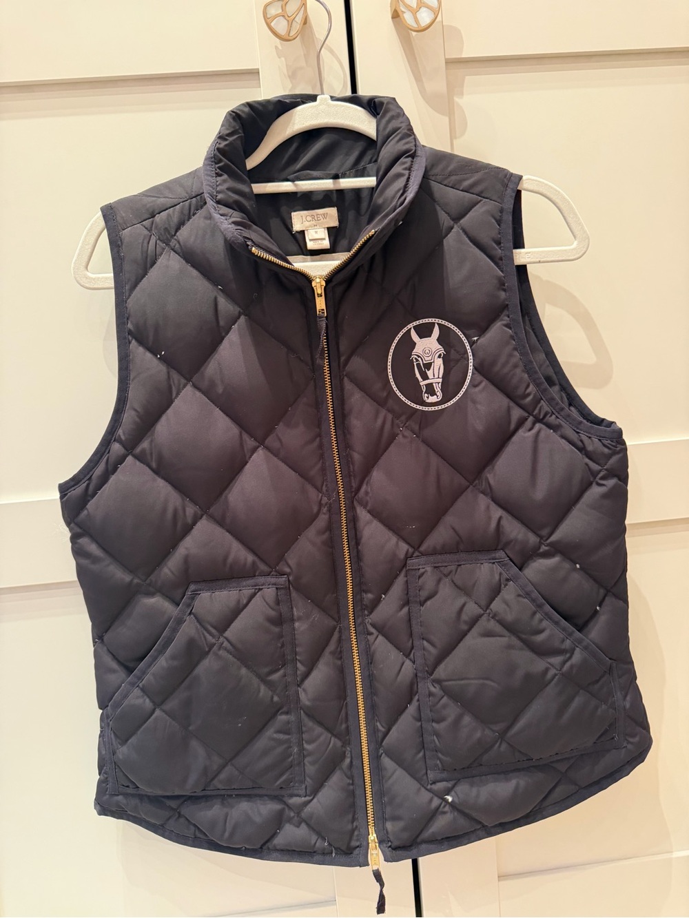 J. Crew Black Quilted Puffer Vest with Logo Patch